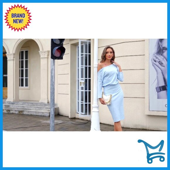 Off Shoulder Batwing Midi Dress Sexy Bodycon Wrap Pencil Party Elegant - Picture 6 of 7